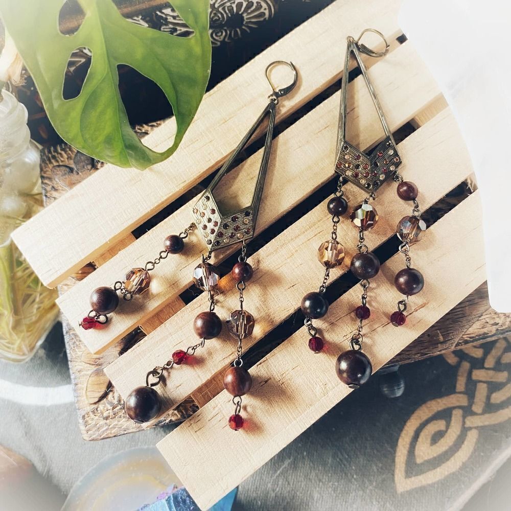 Antique Copper Brass Multi Color Crystal Chandelier Earrings